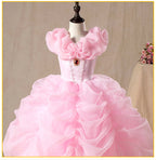 Vestido de primera comunión para niña, formal, rosa, elegante, con flores esponjosas, para fiesta de cumpleaños 