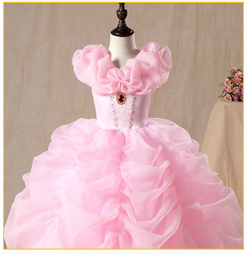 Vestido de primera comunión para niña, formal, rosa, elegante, con flores esponjosas, para fiesta de cumpleaños 