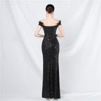 Ostrich hair lace hot diamond court vest fish bone waist high-end evening dress