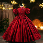 Mädchen Weihnachtskleid Mädchen Kommunionkleid Baby Mädchen Rot Festliches Kleid mit Puffärmeln und weitem Rock 