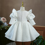 Blumenmädchenkleid, Kleinkind, Prinzessin, Weiß, Langärmelig, Puffärmel, Taufkleid, Festkleid für Taufe, Kommunion, Taufe 