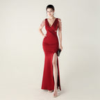 New beaded hot diamond craft slim evening dress, banquet wedding officiant