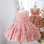 Vestido de niña pequeña con flores para desfile, primera comunión, bautismo, vestido de princesa esponjoso 