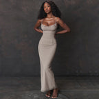Sexy Cami V-neck Solid Color Bodycon Maxi Dress