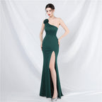 Unique fashion order design simple and elegant one-shoulder long dress high-end evening dress