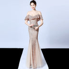 Polyester thread, fringed beads, fishtail banquet, elegant temperament, annual meeting host, car model party dress, female autumn