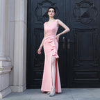 Bridal long sleeveless red thank you banquet slim fishtail skirt wedding car model exhibition dress