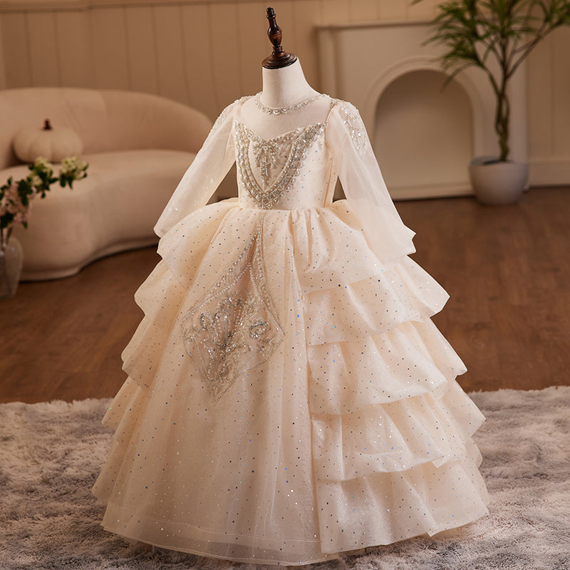 Vestido de niña de las flores para comunión, princesa, lentejuelas, pastel, vestido de lujo 