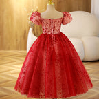 Ballkleider für Kleinkinder, Mädchen, Luxus, Festkleid, Rot, Hochzeit, Kommunion, Party, Prinzessin, Kommunionkleid 