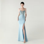 New bead tube craft fishbone strap waist formal banquet dance suspender sequined evening dress