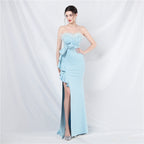 Craft Flower Order Ostrich Hair Off-Shoulder Tube Top Dinner Celebration Wedding Dress
