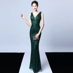 New banquet temperament elegant long sleeveless sequins aura queen fishtail, evening dress