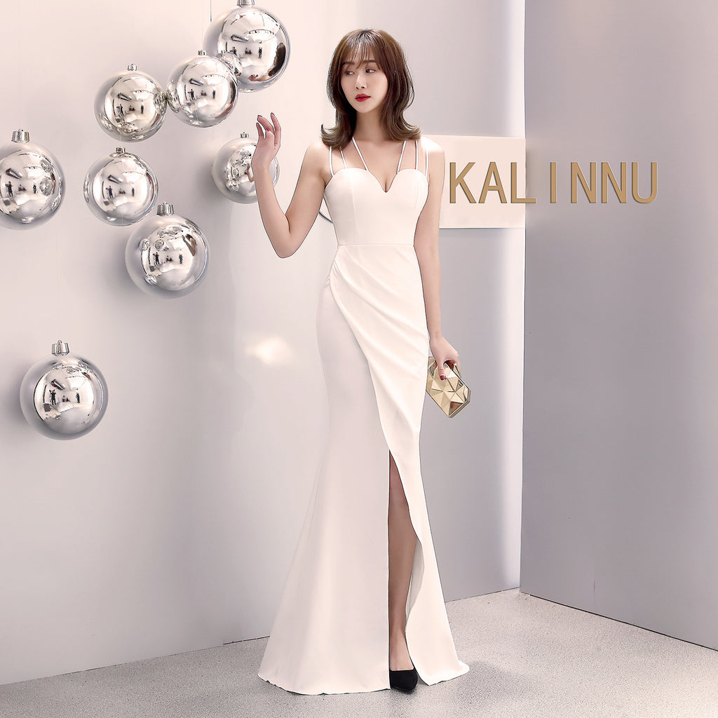 Banquet evening dress winter fashion elegant long sexy suspender slim fishtail black dress dress
