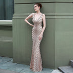 New sequined fishtail long dress performance event banquet car model etiquette evening dress