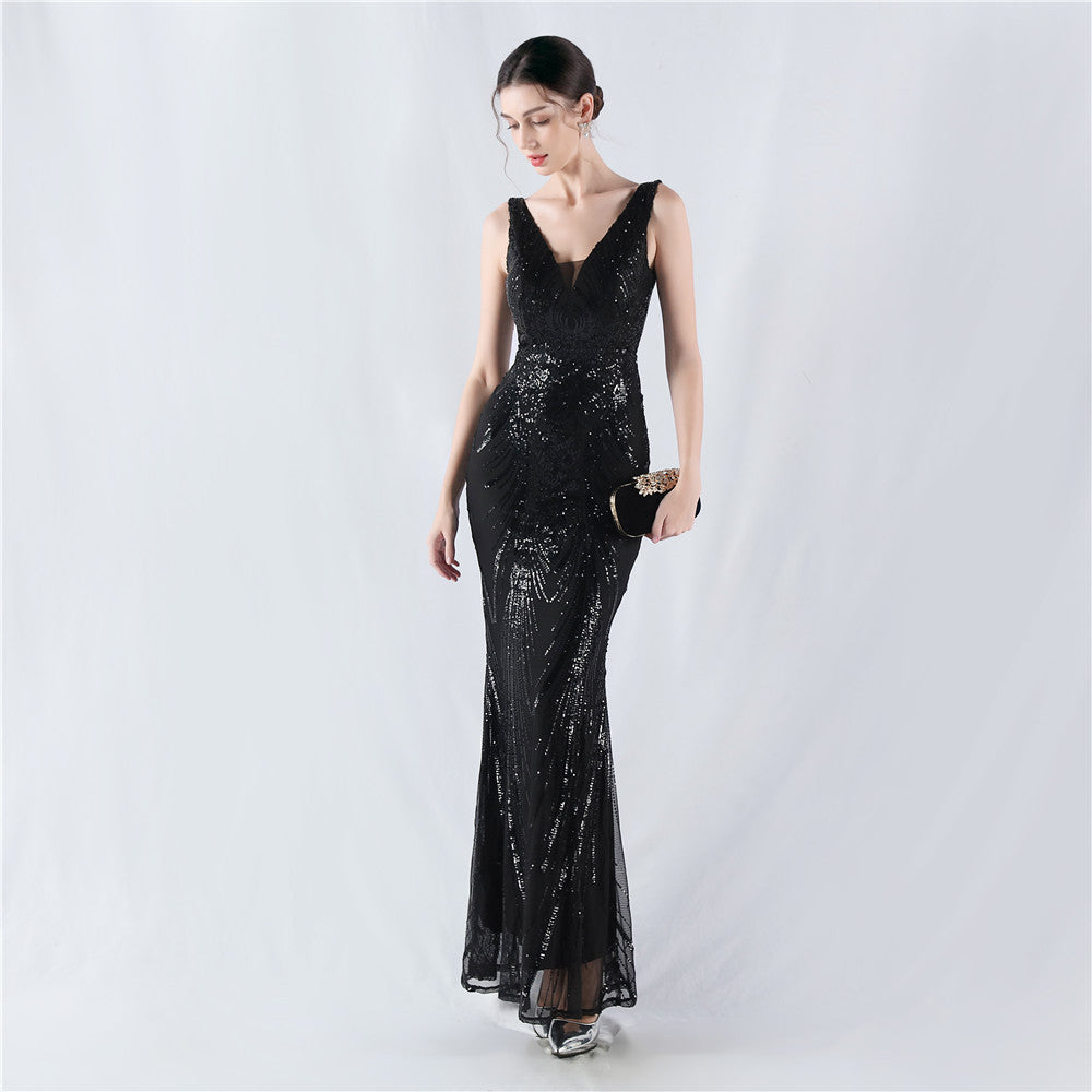 New dress positioning flower beads back beads with cape evening dress, annual meeting, performance