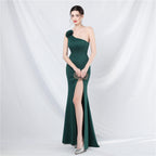 Unique fashion order design simple and elegant one-shoulder long dress high-end evening dress