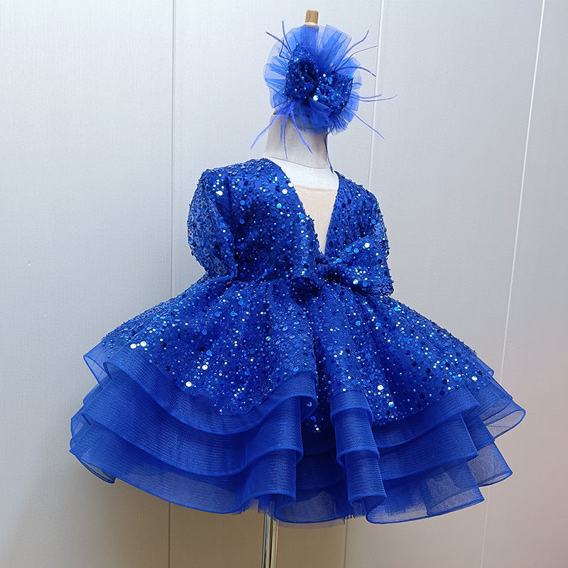 Vestido de primera comunión para niña, con lentejuelas, esponjoso, para concurso de belleza, cumpleaños, princesa 