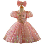 Vestido de primera comunión con lentejuelas rosas para niña, vestido de princesa para cumpleaños de niña pequeña 
