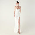New evening dress, heavy industry beads, fish bone styling straps, waist fish tail, sexy banquet evening dress