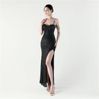 Dinner Focus, Premium, Sequined Fishbone Vest Beaded Suspender High Split Evening Gown