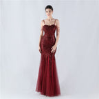 New dress craft beaded mesh sequined evening dress, performance, hosting, annual meeting