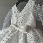 Lindo vestido de desfile de cuentas para niña, vestido de princesa de primera comunión para niña pequeña 