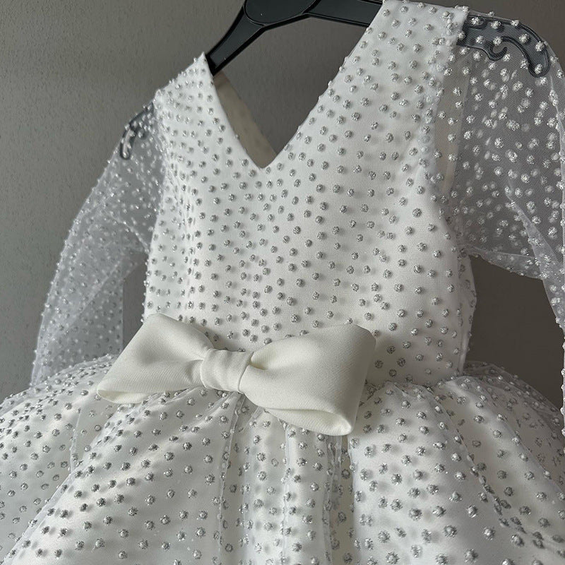 Lindo vestido de desfile de cuentas para niña, vestido de princesa de primera comunión para niña pequeña 