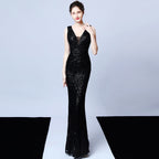 New banquet temperament elegant long sleeveless sequins aura queen fishtail, evening dress