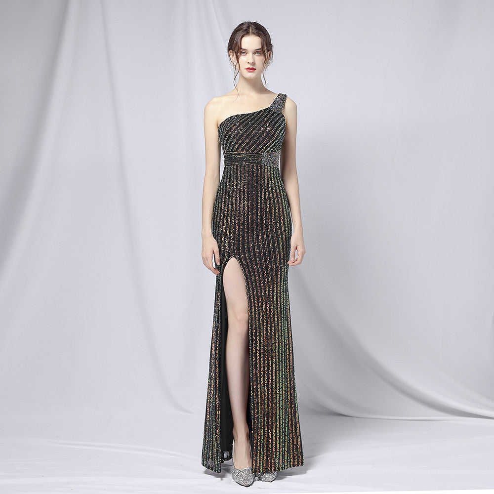 Heavy Craft Colorful Beads Celebrities Party Party Dress Sexy Long Skinny Toast Bride