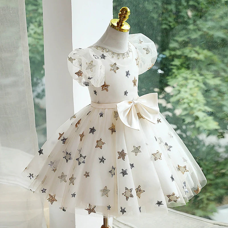 Niedliches Paillettenkleid für Babys und Kleinkinder, ideal für Festlichkeiten, Erstkommunion und als Prinzessinnenkleid 