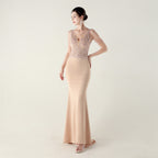 New Bead Lace Bead Embroidery Evening Ceremony, Off-Shoulder Fishtail Dress, Red Carpet Wedding Banquet Dress