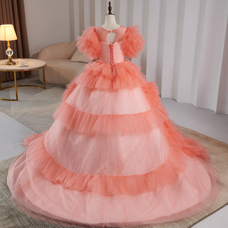 Vestido de primera comunión para niña, color rosa pastel, esponjoso, para fiesta de cumpleaños 