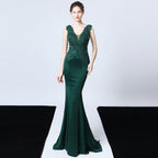 Pure handmade appliqué beaded toast dress bridal long thank you banquet slim fishtail dress wedding evening dress