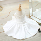 Kommunionkleid für Kleinkinder, Prinzessinnenkleid für Mädchen, weißes Blumenmädchenkleid mit Perlenkragen 