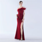New craftsmanship Order ostrich hair party dinner performance etiquette evening dress