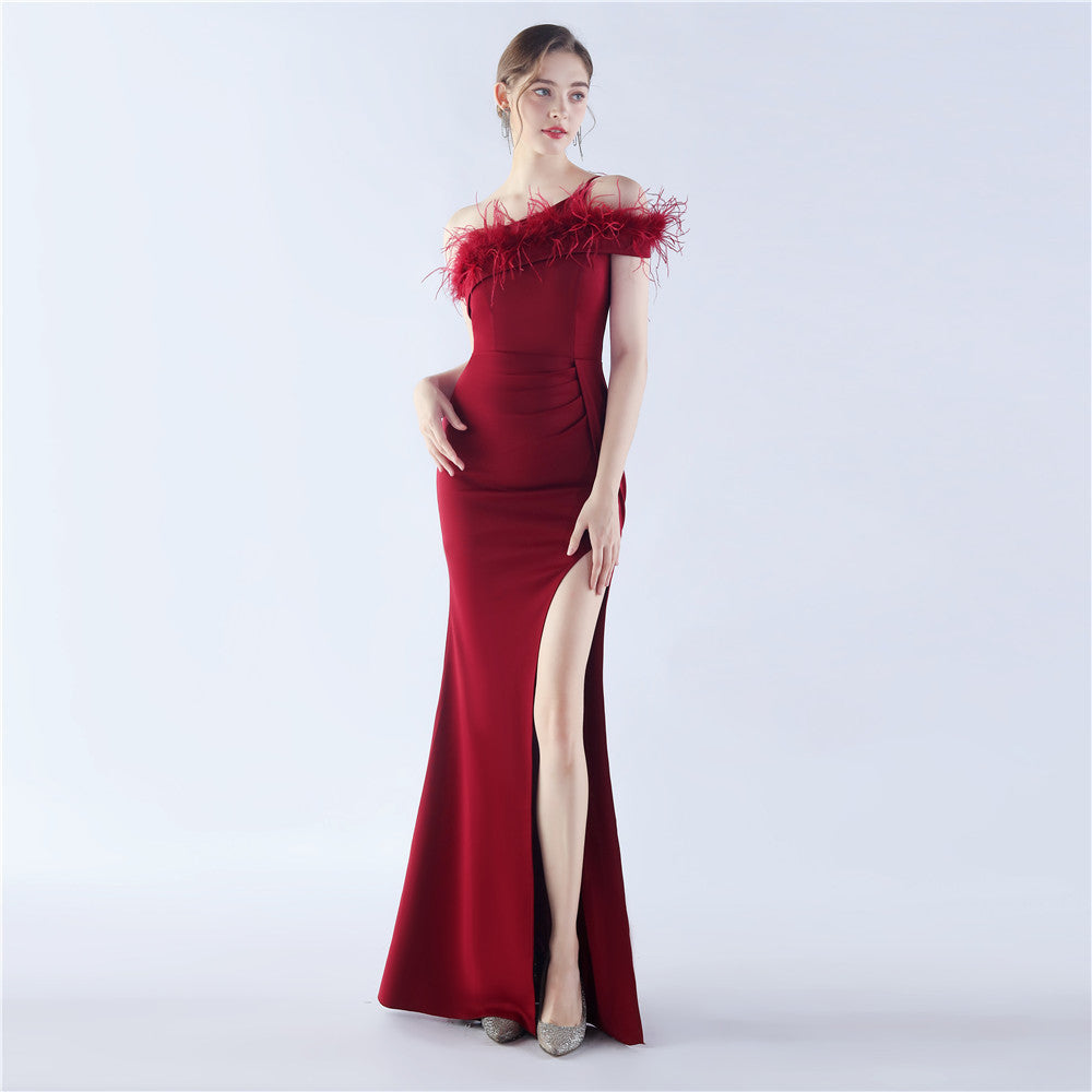New craftsmanship Order ostrich hair party dinner performance etiquette evening dress