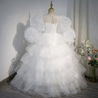 Vestido de primera comunión para niña, blanco, con vuelo, para desfile de belleza, princesa, para bautizo. 