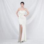 Craft Flower Order Ostrich Hair Off-Shoulder Tube Top Dinner Celebration Wedding Dress