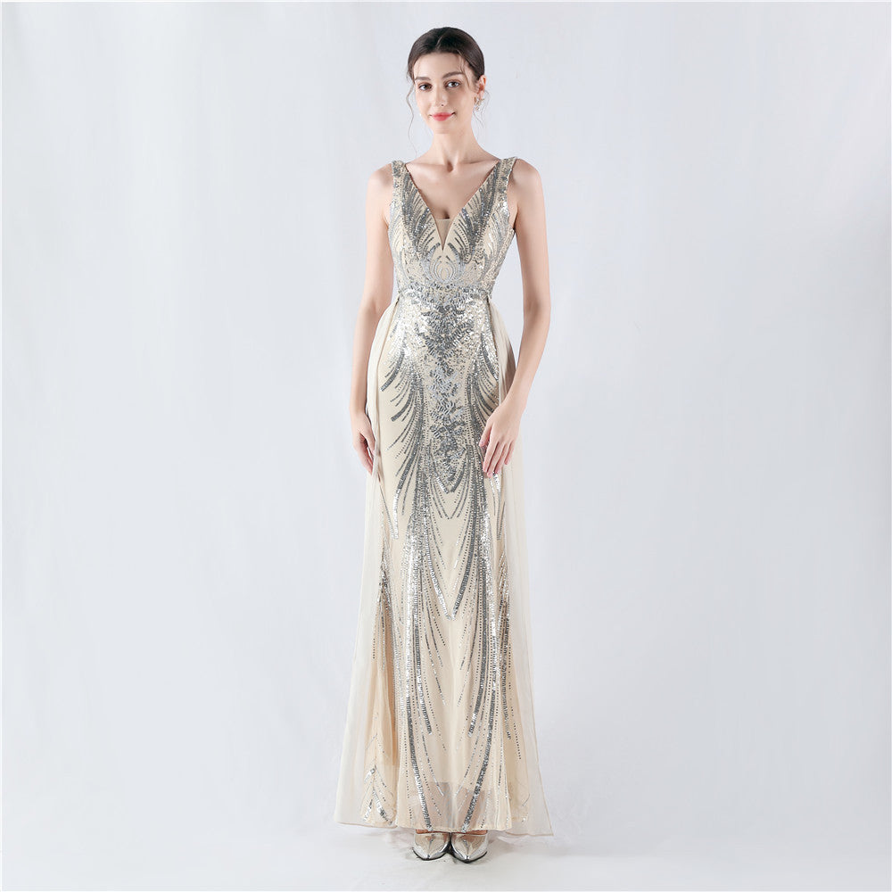 New dress positioning flower beads back beads with cape evening dress, annual meeting, performance