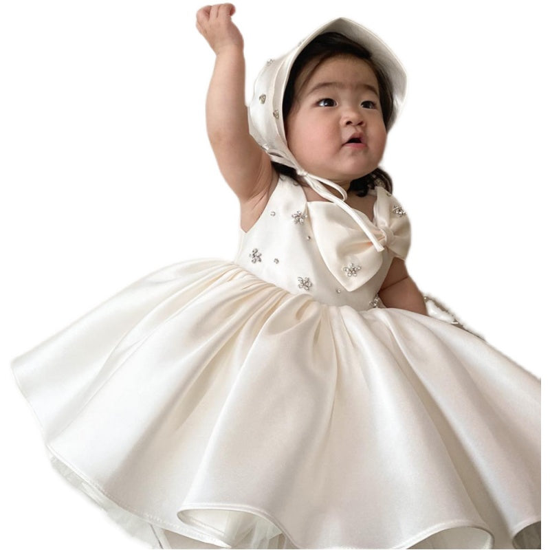 Vestido de niña de las flores para bautizo, comunión, bautizo, sin mangas, para fiesta de cumpleaños 