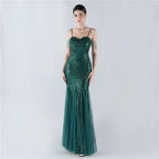 New dress craft beaded mesh sequined evening dress, performance, hosting, annual meeting