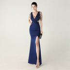 New beaded hot diamond craft slim evening dress, banquet wedding officiant