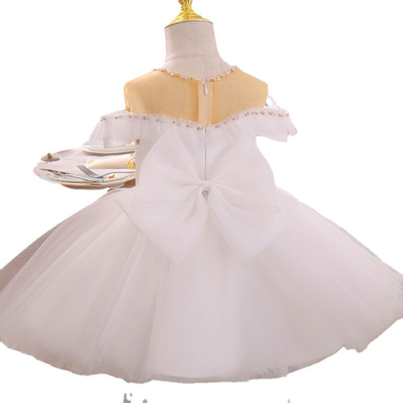 Ballkleider für Kleinkinder, Blumenmädchen, Geburtstag, Gold, Weiß, Taufe, Kommunion, Prinzessin, Festkleid 
