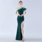 New craftsmanship Order ostrich hair party dinner performance etiquette evening dress