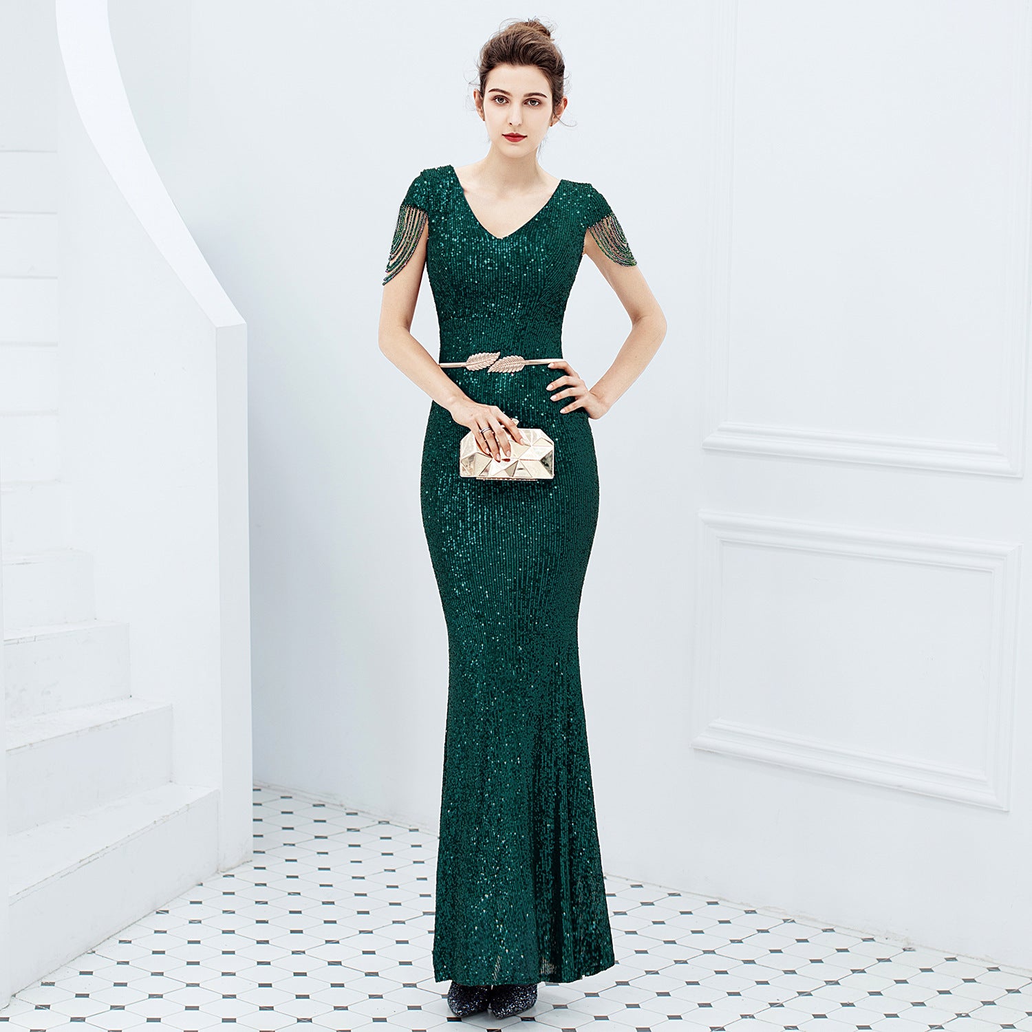 Evening dress women's new banquet temperament elegant long sequined aura queen fishtail thin