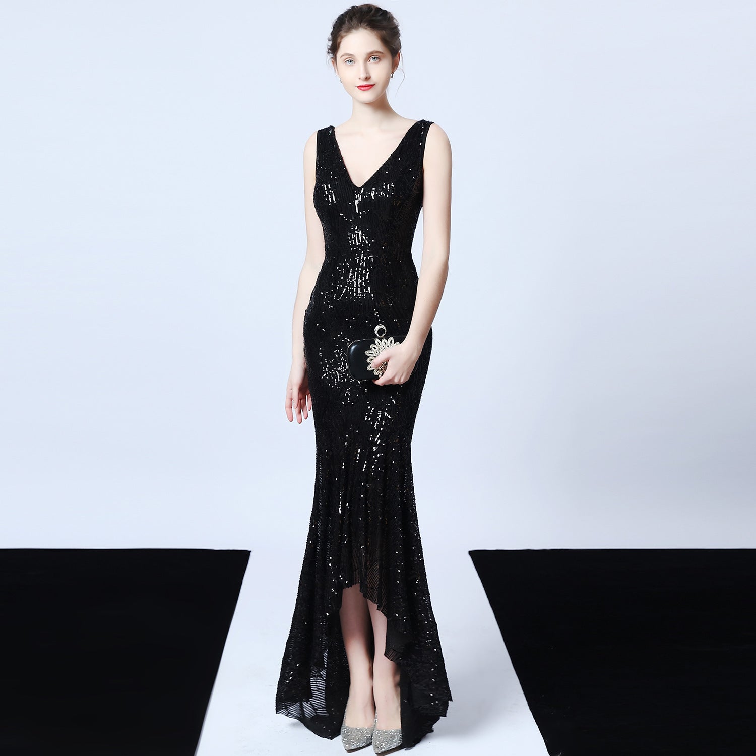Evening dress V-neck sexy night show socialites party dress dinner dress host