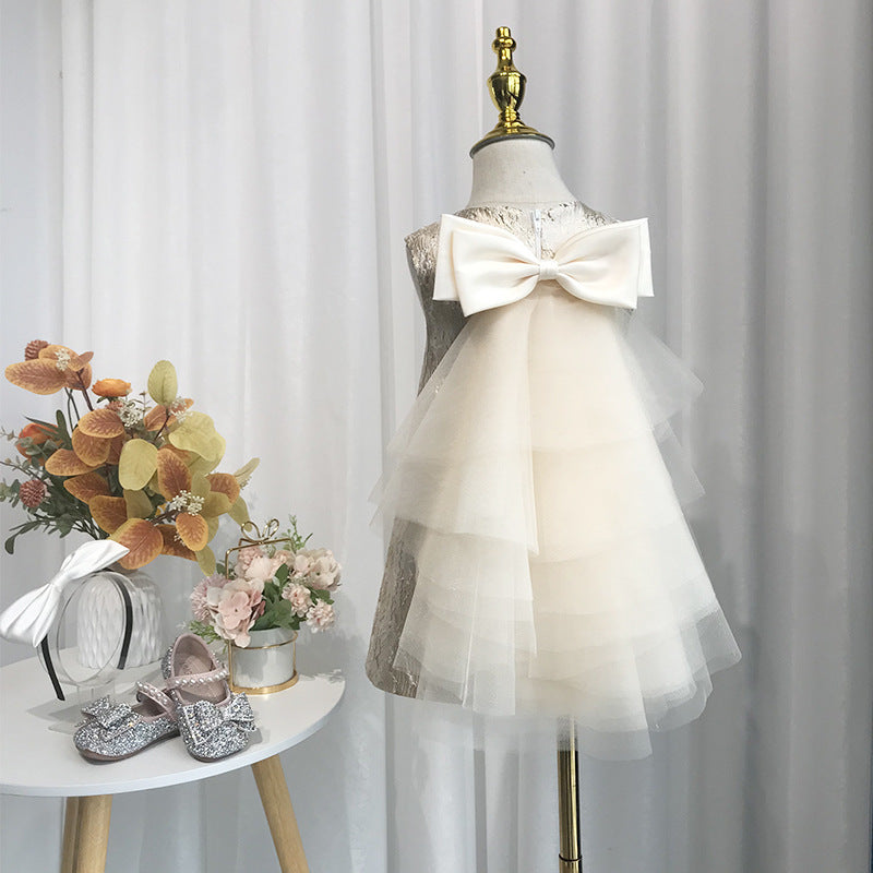 Elegantes Champagner-Paillettenkleid für Babys und Kleinkinder, ideal zur Erstkommunion oder als Prinzessinnenkleid aus Netzstoff für Neujahr 
