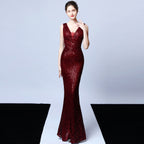 New banquet temperament elegant long sleeveless sequins aura queen fishtail, evening dress