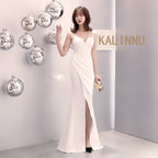 Banquet evening dress winter fashion elegant long sexy suspender slim fishtail black dress dress