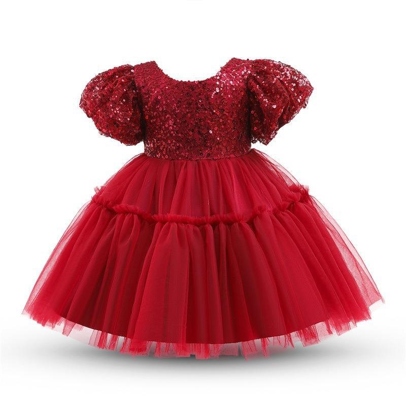 Vestido de primera comunión con panel de lentejuelas y malla para novia. 
